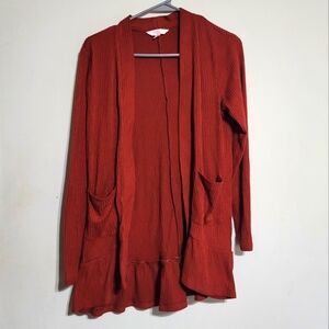 LC Lauren Conrad Brick Red Open Front Cardigan Size Medium‎